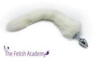 15" White FAUX Fox Tail Butt Plug - THE FETISH ACADEMY 