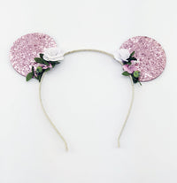 Pink Sparkling Flowered Mouse Ears - TFA