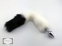 15" Black and White FAUX Fox Tail Butt Plug - TFA