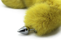 19"-21" Yellow Dyed Platinum Fox Tail Butt Plug - TFA