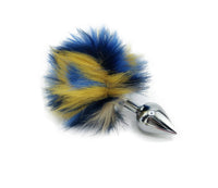 Faux Blue and Yellow Bunny Tail Butt Plug - TFA