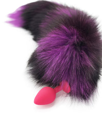 15" Purple Dyed Silver Fox Tail Butt Plug - TFA