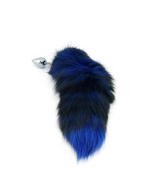 15" Blue Dyed Silver Fox Tail Butt Plug - TFA