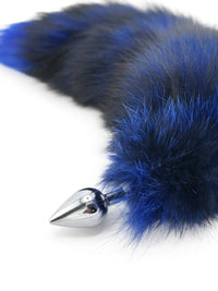 15" Blue Dyed Silver Fox Tail Butt Plug - TFA