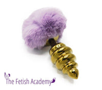 Faux Bunny Tail Butt Plug with Gold Stainless Steel Spiral - TFA