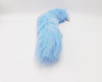 15" FAUX Fox Fur Clip on Tail With Key Chain - Light Blue - TFA