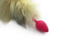 18"-20" Pale Yellow Dyed Platinum Fox Tail Butt Plug - THE FETISH ACADEMY 