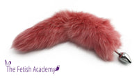 15"-18" Pink Dyed White Fox Tail Butt Plug - THE FETISH ACADEMY 