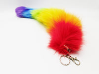15" FAUX Fox Fur Clip on Tail with Key Chain - Rainbow Pride - TFA