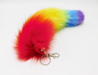 14" Dyed White Fox Clip On Tail - Rainbow Pride - TFA