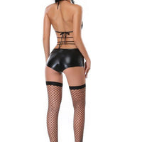WET LOOK LACE UP TEDDY WITH CUT OUTS - TFA