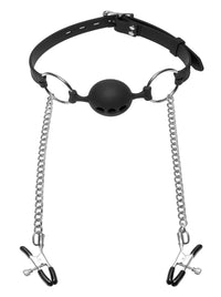 Hinder Breathable Silicone Ball Gag with Nipple Clamps - TFA