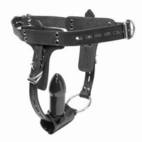 Premium Locking Leather Cock Ring and Anal Plug Harness - TFA