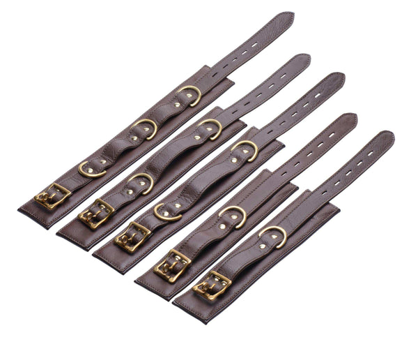 Brown 5 Piece Locking Leather Bondage Set - TFA