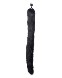 Extra Long Mink Tail Metal Anal Plug- Black - TFA