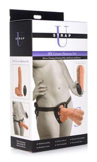 10X Groove Harness with Vibrating and Rotating Silicone Dildo - THE FETISH ACADEMY 