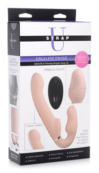 Ergo-Fit Twist Inflatable Vibrating Silicone Strapless Strap-on - Beige - THE FETISH ACADEMY 