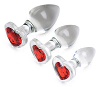 Red Heart Gem Glass Anal Plug Set - THE FETISH ACADEMY 