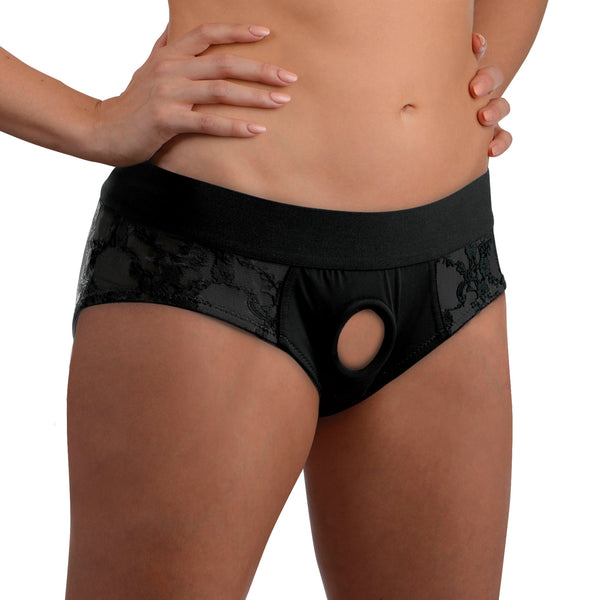 Lace Envy Black Crotchless Panty Harness - THE FETISH ACADEMY 