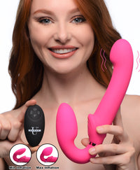 10X Remote Control Ergo-Fit G-Pulse Inflatable and Vibrating Strapless Strap-on - Pink - THE FETISH ACADEMY 