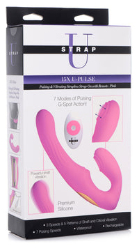 15X U-Pulse Silicone Pulsating and Vibrating Strapless Strap-on with Remote - Pink - THE FETISH ACADEMY 