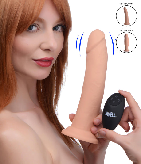 7X Inflatable and Vibrating Remote Control Silicone Dildo - 8.5 Inch - TFA