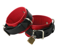 Strict Leather Deluxe Black and Red Locking Ankle Cuffs - TFA