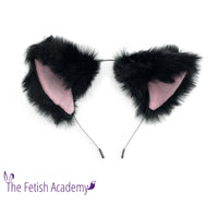 Black and Pink Faux Fox Ears and Long Tail Set - 30" Black Tail - THE FETISH ACADEMY 