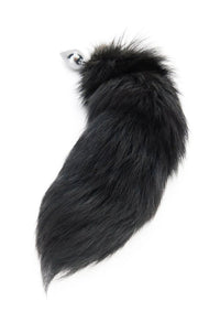 18"-21" Black Dyed White Fox Tail Butt Plug - TFA