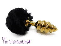 Faux Bunny Tail Butt Plug with Gold Stainless Steel Spiral - TFA