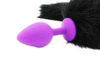 15" White and Black FAUX Fox Tail Butt Plug - THE FETISH ACADEMY 