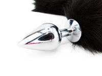 15" White and Black FAUX Fox Tail Butt Plug - THE FETISH ACADEMY 