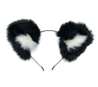 Black and White Faux Fox Ears and Long Tail Set - 30" Black Tail - THE FETISH ACADEMY 