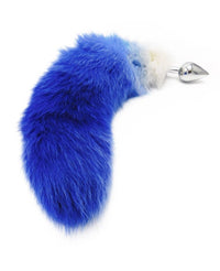 14"-16" Dyed White Fox Tail Butt Plug - Blue Gradient - TFA
