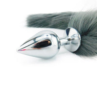 15" Grey and White FAUX Fox Tail Butt Plug - THE FETISH ACADEMY 