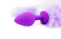 15" Lavender and White FAUX Fox Tail Butt Plug - THE FETISH ACADEMY 