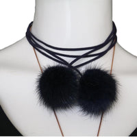 Adjustable Rope Necklace with Mink Fur Poms - THE FETISH ACADEMY 