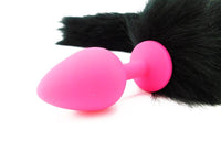 Black and Pink Faux Fox Ears and Long Tail Set - 30" Black Tail - THE FETISH ACADEMY 