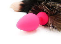 18" Pink Tip Dyed Silver Fox Tail Butt Plug - TFA