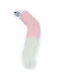 15" White and Pink FAUX Fox Tail Butt Plug - TFA