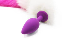 14"-16" Dyed White Fox Tail Butt Plug - Pink Gradient - TFA