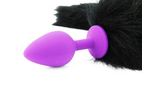 Black and Purple Faux Fox Ears and Long Tail Set - 30" Black Tail - THE FETISH ACADEMY 