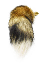 14"-16" Genuine Red Fox Tail Butt Plug - Gold Plug - TFA