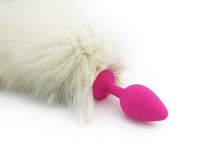 Curvy White Cat Tail, Tickler, and Pink Bunny Ears Set - THE FETISH ACADEMY 