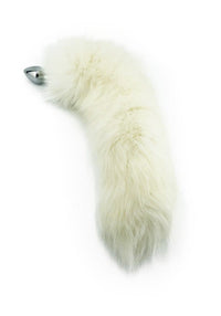 14"-15" Genuine Fluffy White Cat Tail Butt Plug - THE FETISH ACADEMY 