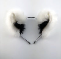 White and Black Faux Fox Ears and Long Tail Set - 30" White Tail - THE FETISH ACADEMY 