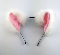 White and Pink Faux Fox Ears and Long Tail Set - 30" Pink Tail - THE FETISH ACADEMY 