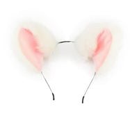 White and Pink Faux Wolf Tail and Ears Set - TFA